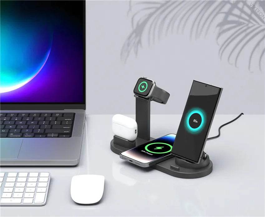 30W Wireless Charging Stand for Home or Office with charging spots for phone, watch, and earbuds