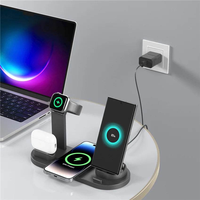 30W Wireless Charging Stand for Home or Office, charging smartphone, AirPods, and smartwatch simultaneously