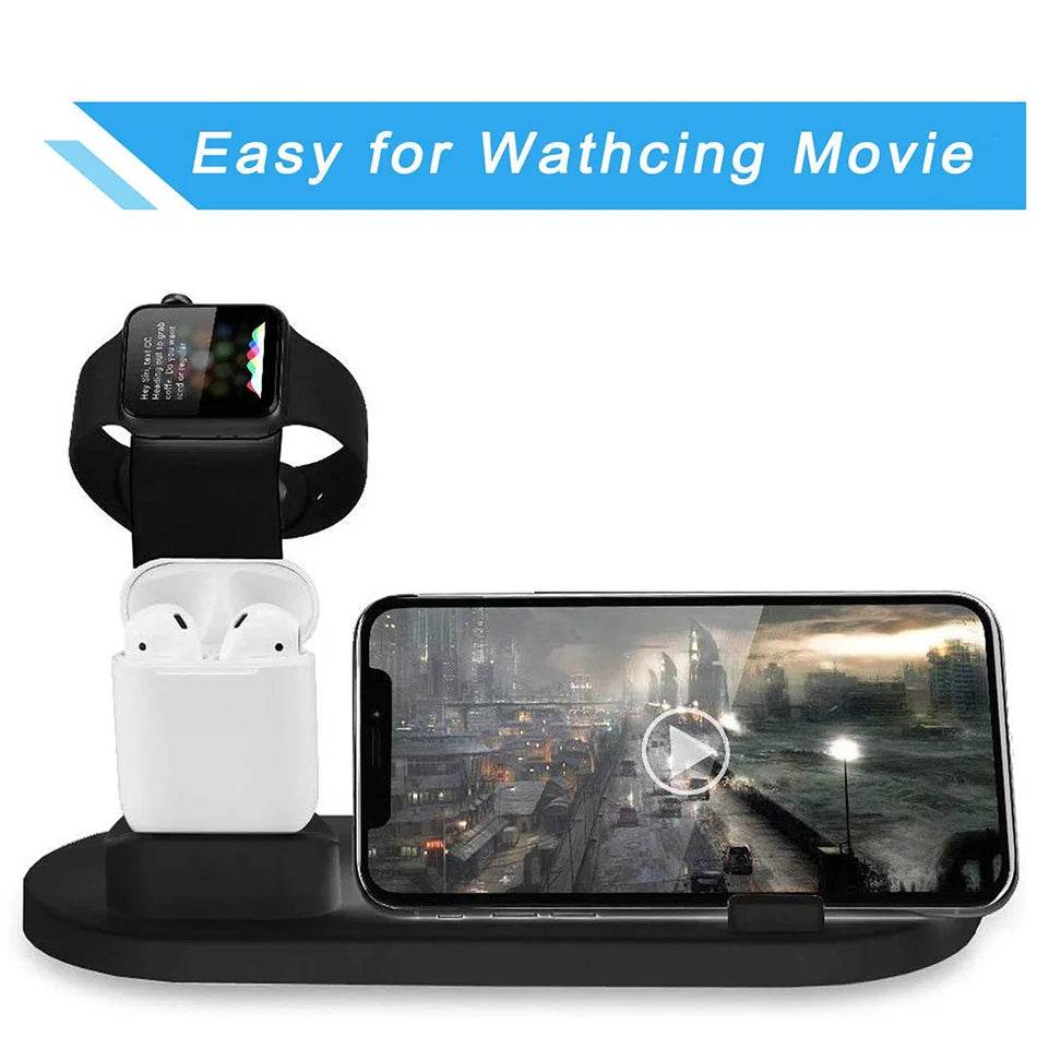 30W Wireless Charging Stand for Home or Office with slots for phone, AirPods, and smartwatch