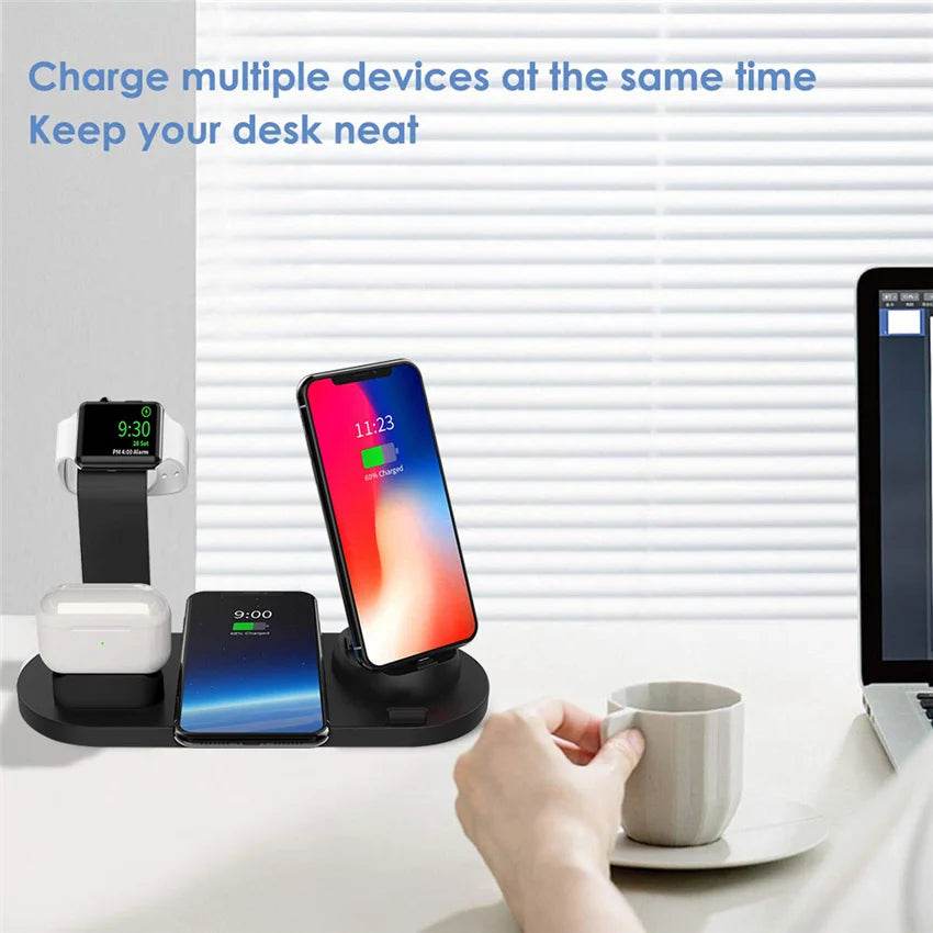 30W Wireless Charging Stand for Home or Office, charging multiple devices with a sleek design