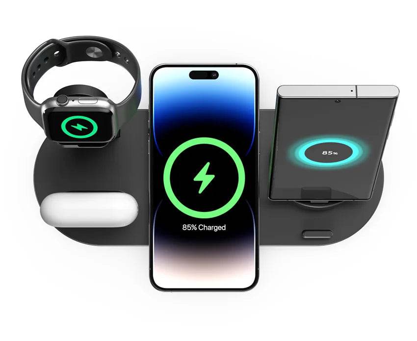 30W Wireless Charging Stand for Home or Office with space for phone, smartwatch, and earbuds