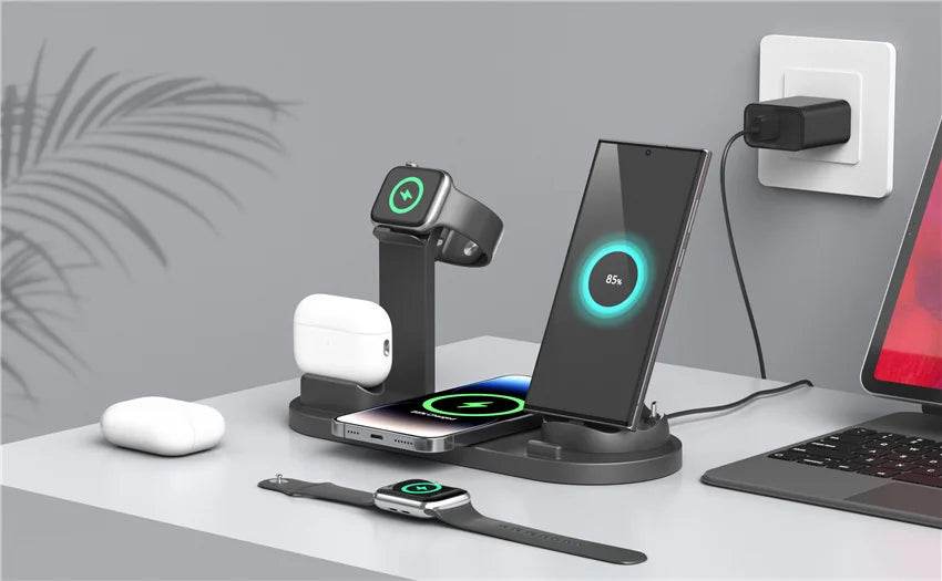 30W Wireless Charging Stand for Home or Office with space for smartphone, smartwatch, and AirPods