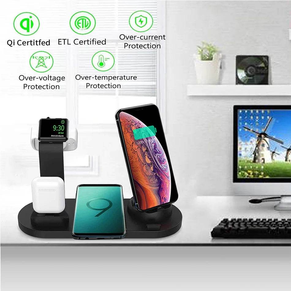 30W Wireless Charging Stand for Home or Office with Qi Certification and multiple device charging options