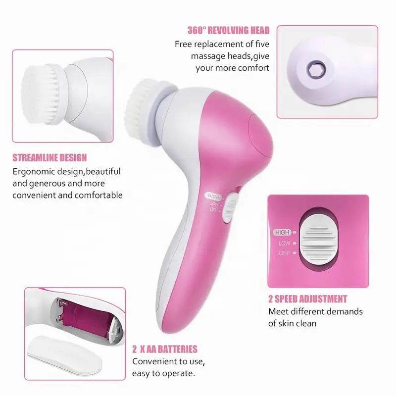 Fitzsi Essentials 5 in 1 face brush cleaner with ergonomic design and 360 revolving head for effective skin cleaning