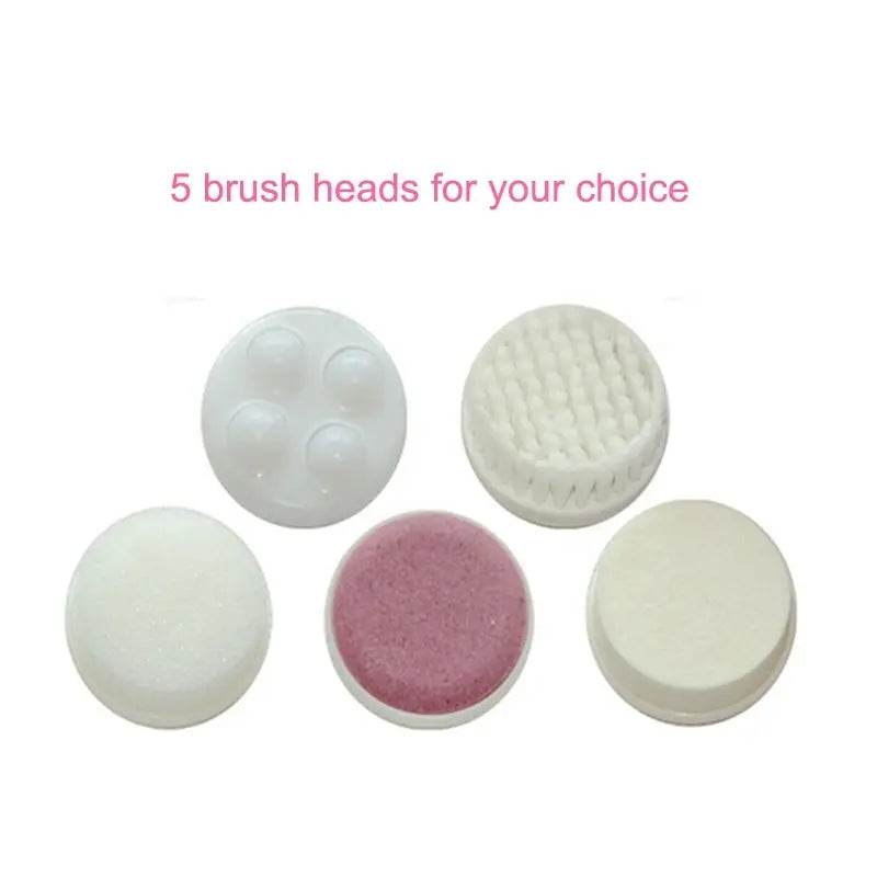 Five interchangeable brush heads for the 5 in 1 face brush cleaner for versatile skincare routines