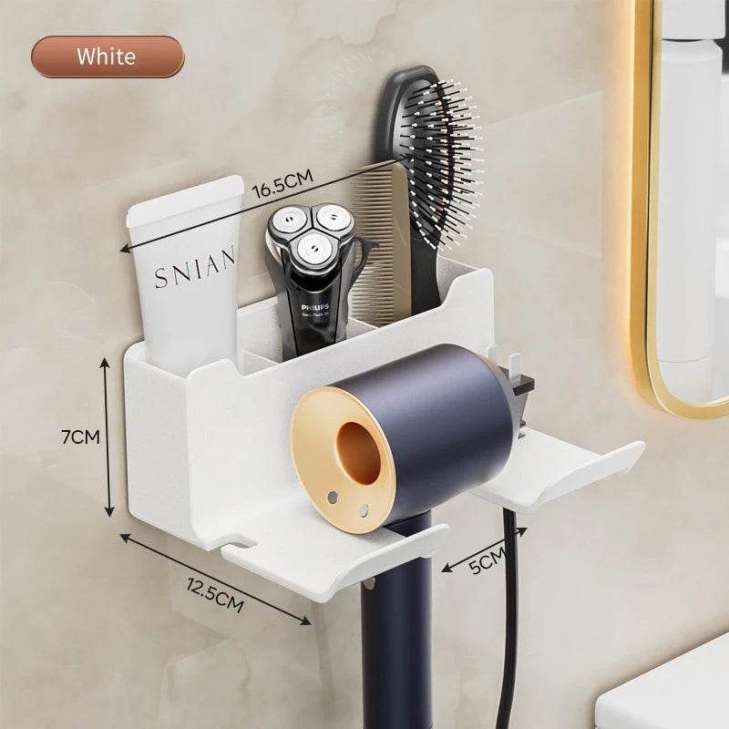 Wall Mounted Hair Dryer Storage Rack Non Perforated Bathroom Organizer - Fitzsi Essentials