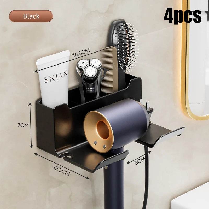 Wall Mounted Hair Dryer Storage Rack Non Perforated Bathroom Organizer - Fitzsi Essentials