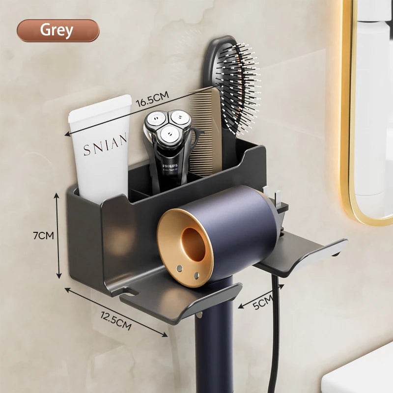 Wall Mounted Hair Dryer Storage Rack Non Perforated Bathroom Organizer - Fitzsi Essentials