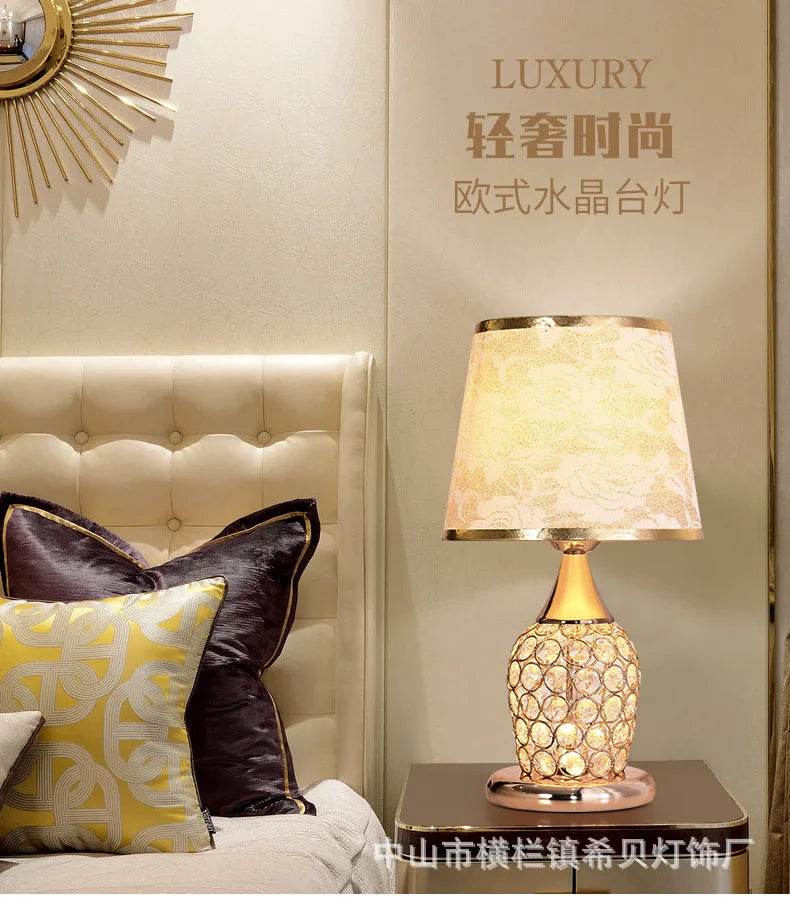 European Style Crystal Table Lamp Simple Modern Bedroom Bedside Lamp - Fitzsi Essentials