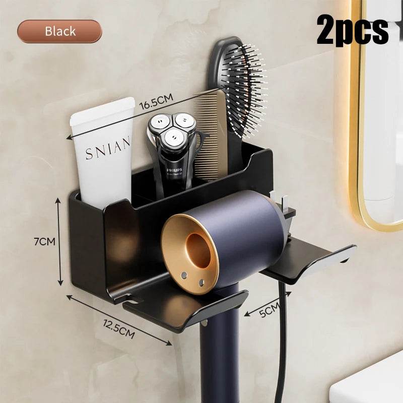 Wall Mounted Hair Dryer Storage Rack Non Perforated Bathroom Organizer - Fitzsi Essentials