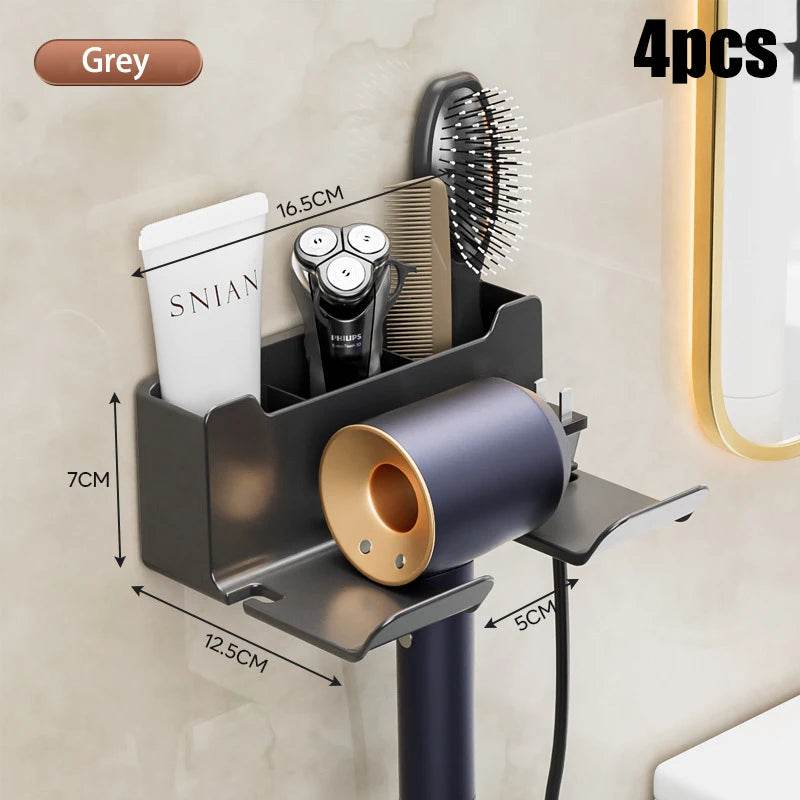Wall Mounted Hair Dryer Storage Rack Non Perforated Bathroom Organizer - Fitzsi Essentials
