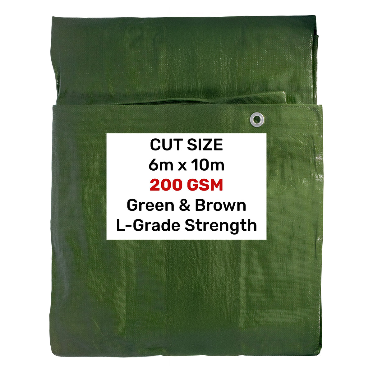 Heavy Duty L‑Grade Tarpaulin 6m x 10m (200 GSM) – Green/Brown