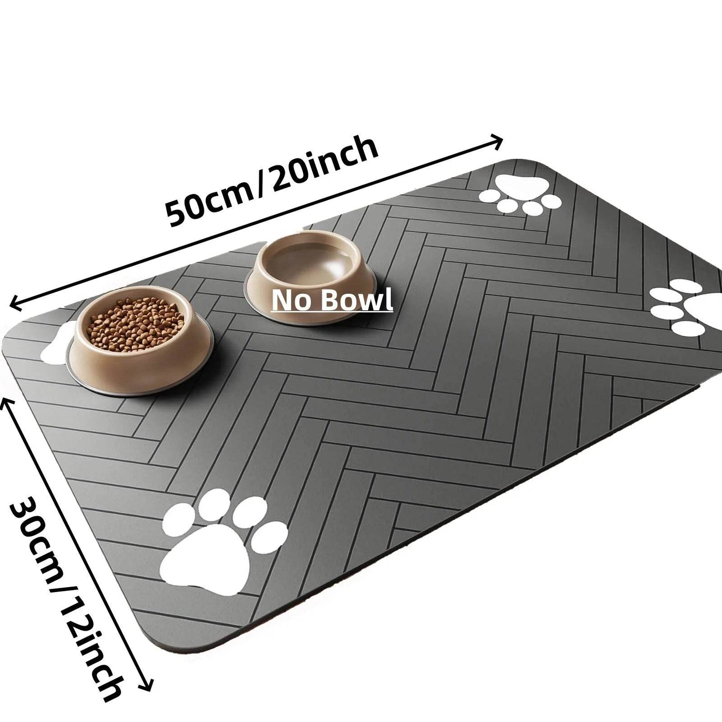 Fitzsi Essentials absorbent pet feeding mat in black with paw print design, ideal for mess-free feeding