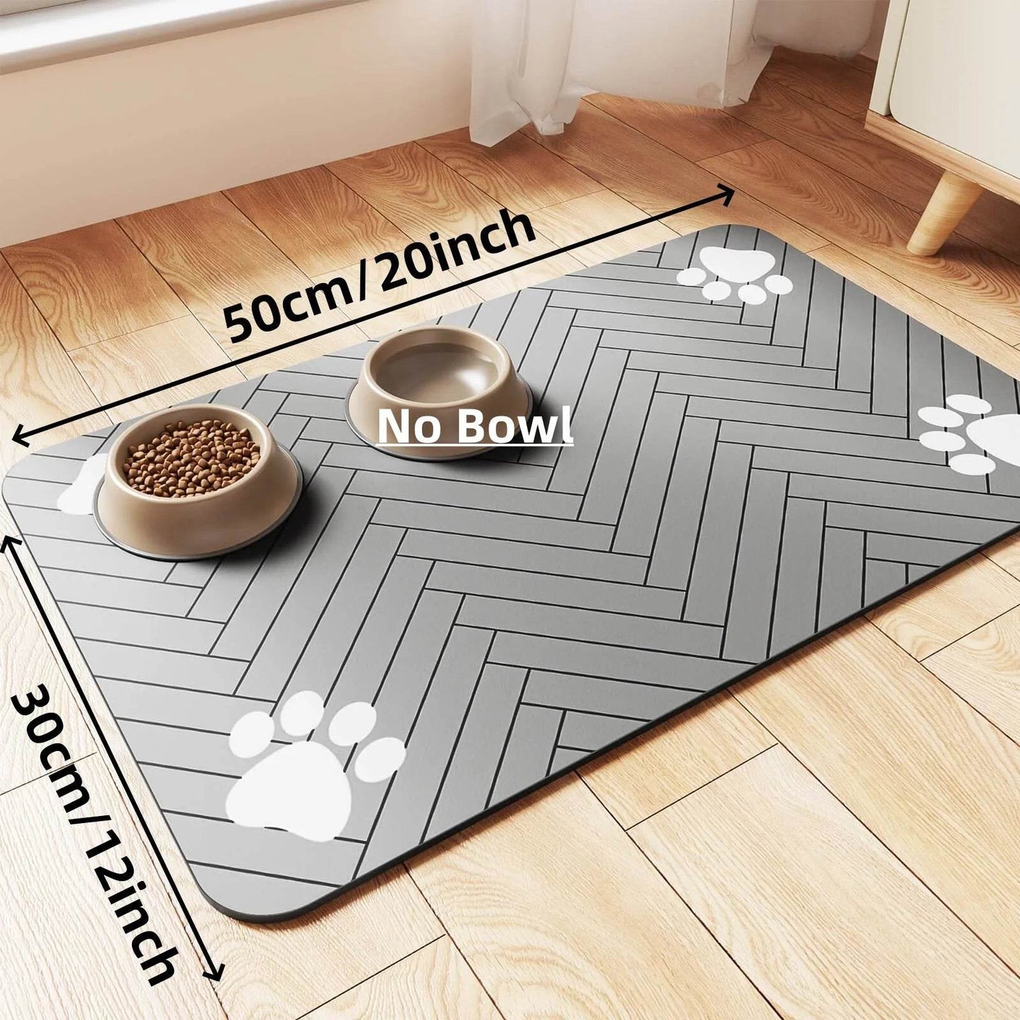 Fitzsi Essentials absorbent pet feeding mat with a modern herringbone pattern and paw print design