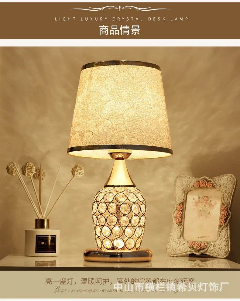Elegant Fitzsi Essentials crystal lamp for bedroom featuring a decorative shade and warm lighting