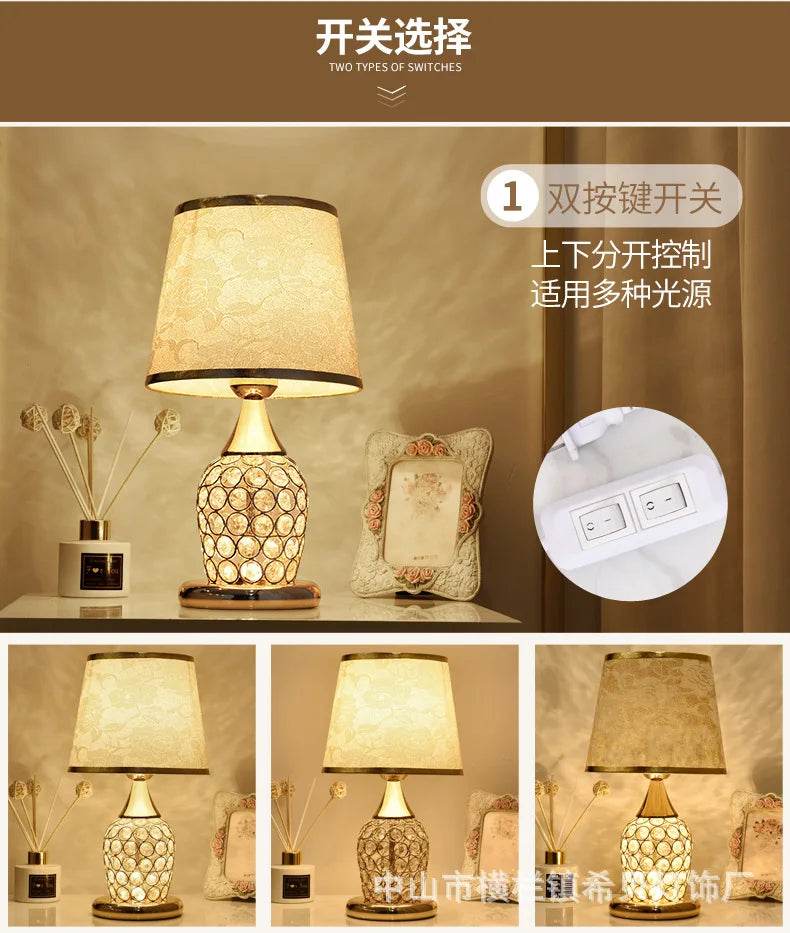 Elegant Fitzsi Essentials crystal lamp for bedroom with decorative shade and dual switch control