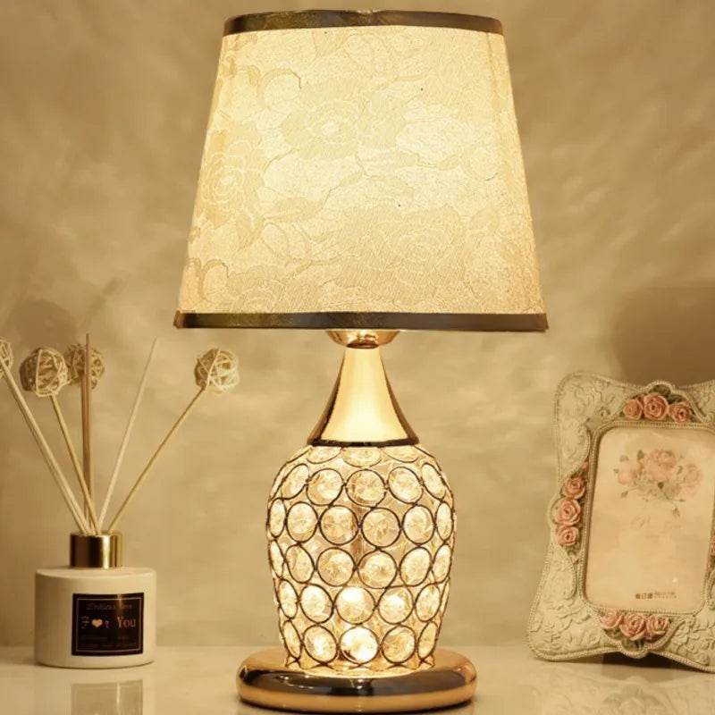 Elegant Fitzsi Essentials crystal lamp for bedroom featuring a beautiful lace shade and decorative base