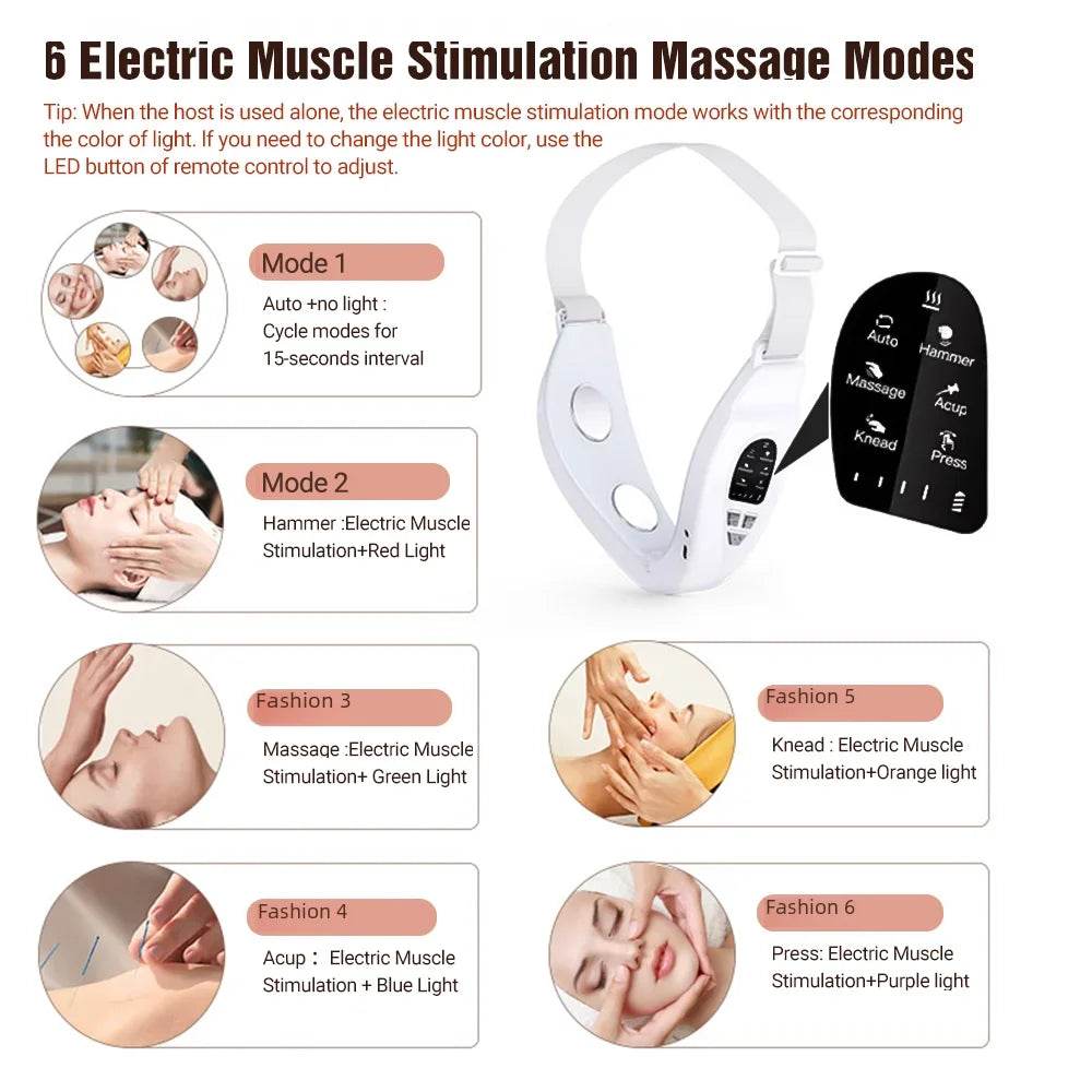 Electric Face Slimming Device with 6 Massage Modes and LED Light Adjustments for Facial Treatment