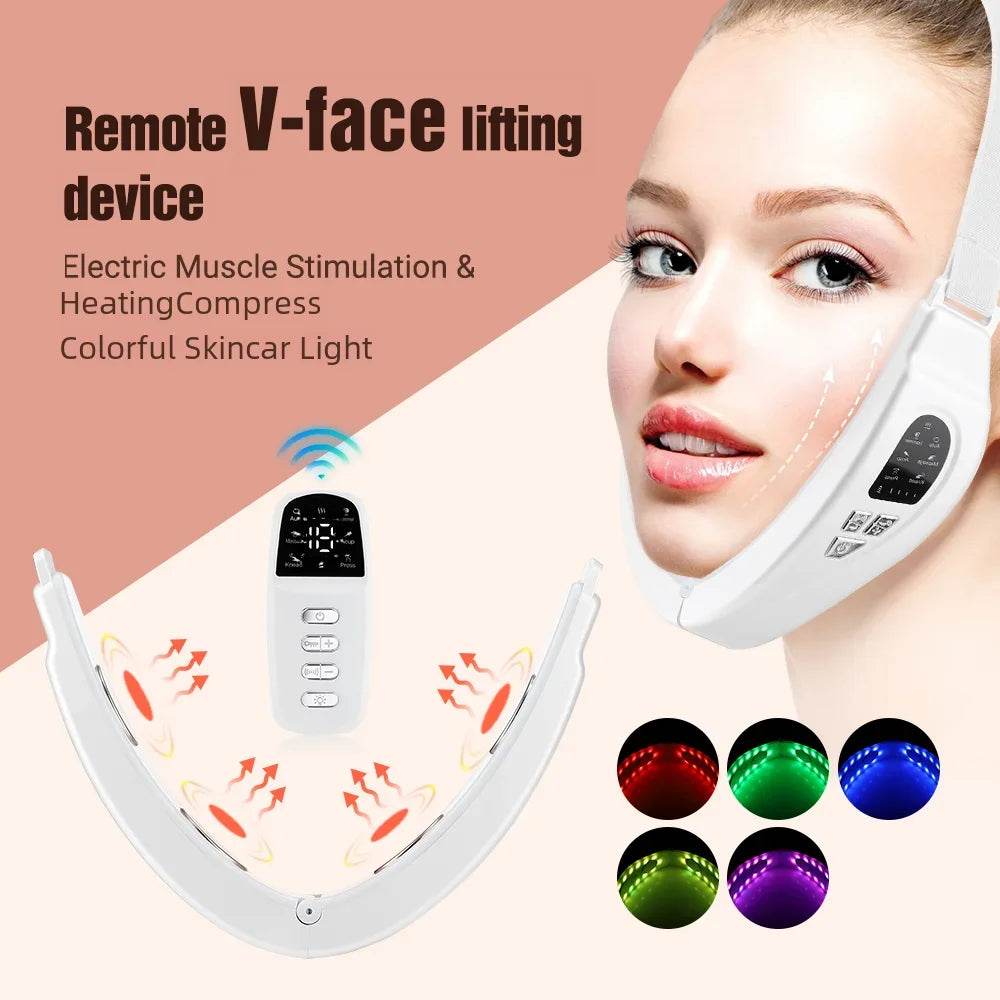 Electric Face Slimming Device with remote V-face lifting and colorful skincare light for rejuvenation