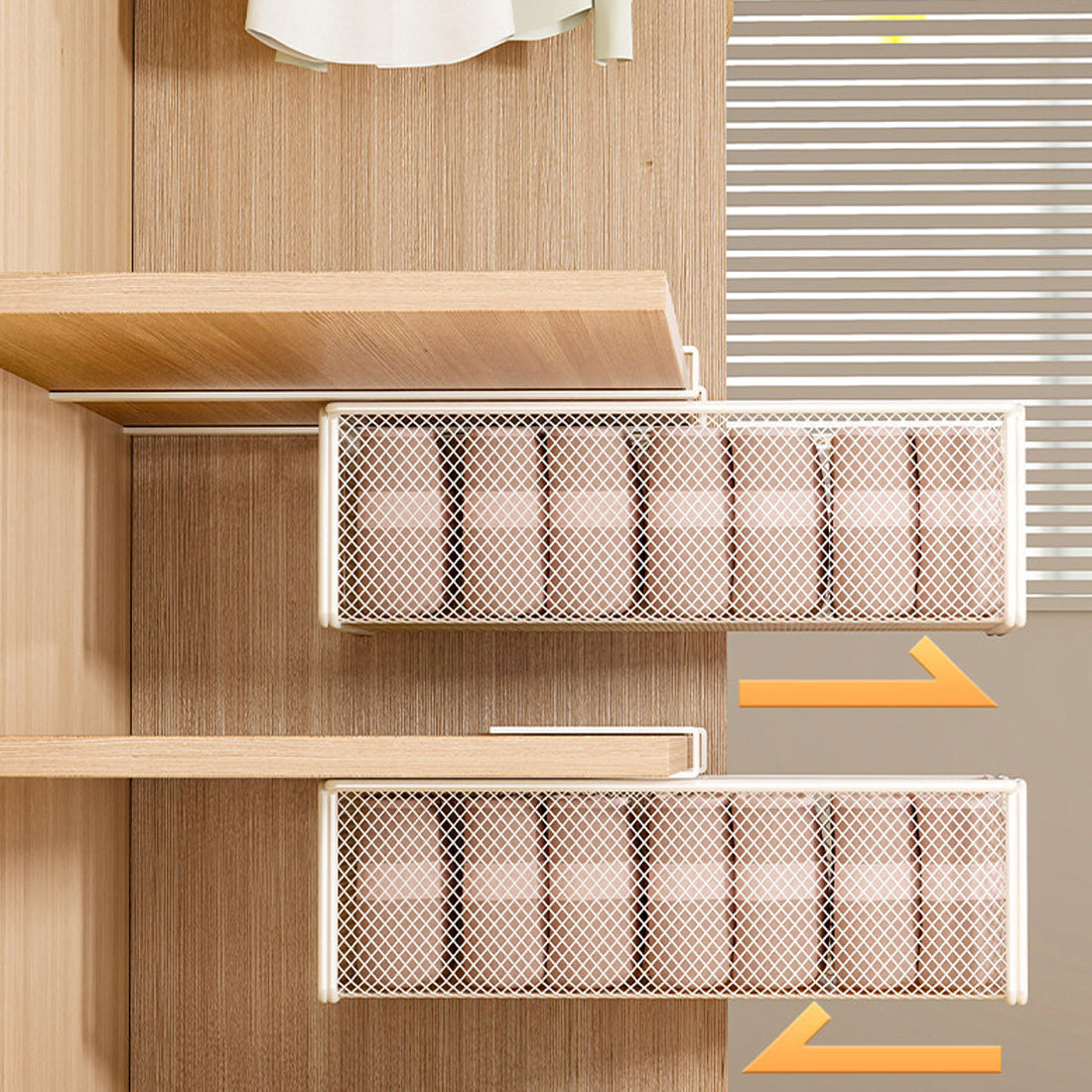 Pull-Out Under-Shelf Storage Basket – White Metal Mesh Organiser