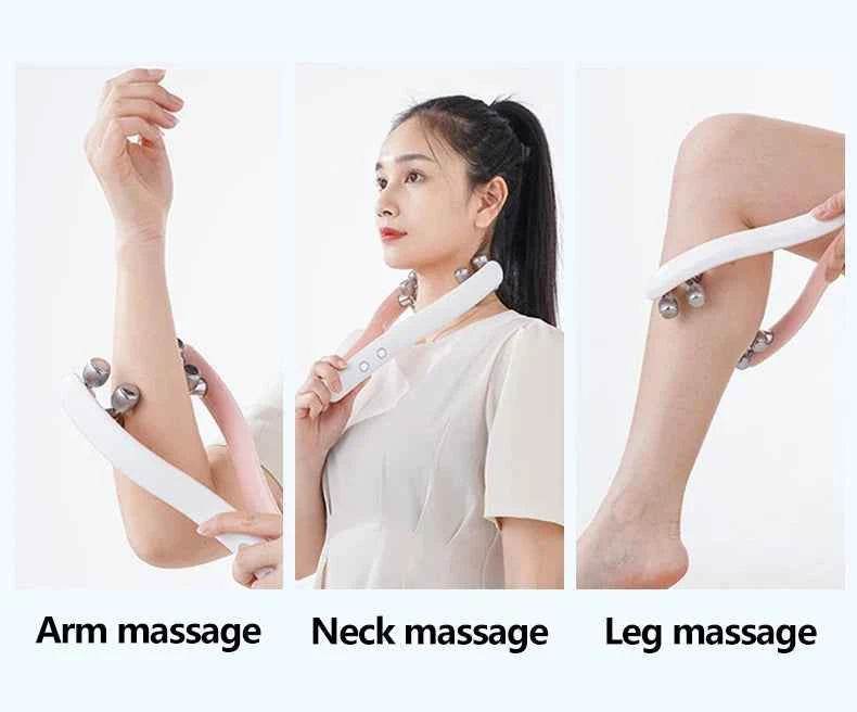 Fitzsi Essentials face lifting roller massager used for arm, neck, and leg massage sessions