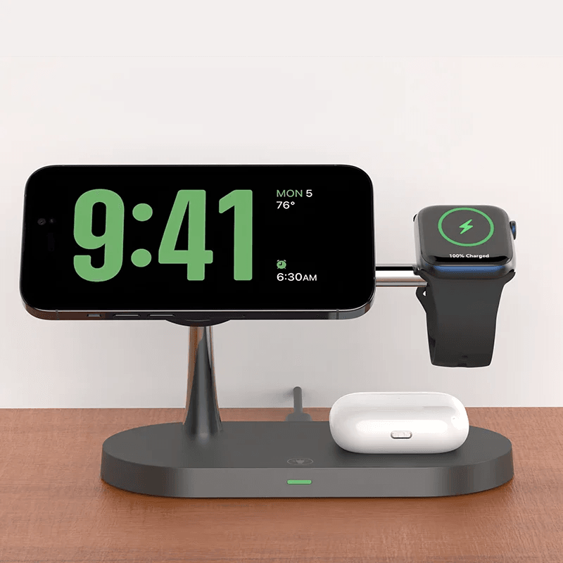 Fitzsi Essentials fast wireless charger stand for charging smartphones, AirPods, and smartwatches simultaneously
