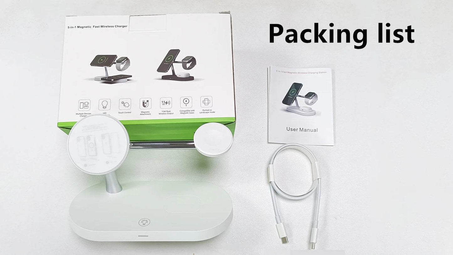 Fitzsi Essentials fast wireless charger stand with packing list, user manual, and charging cable