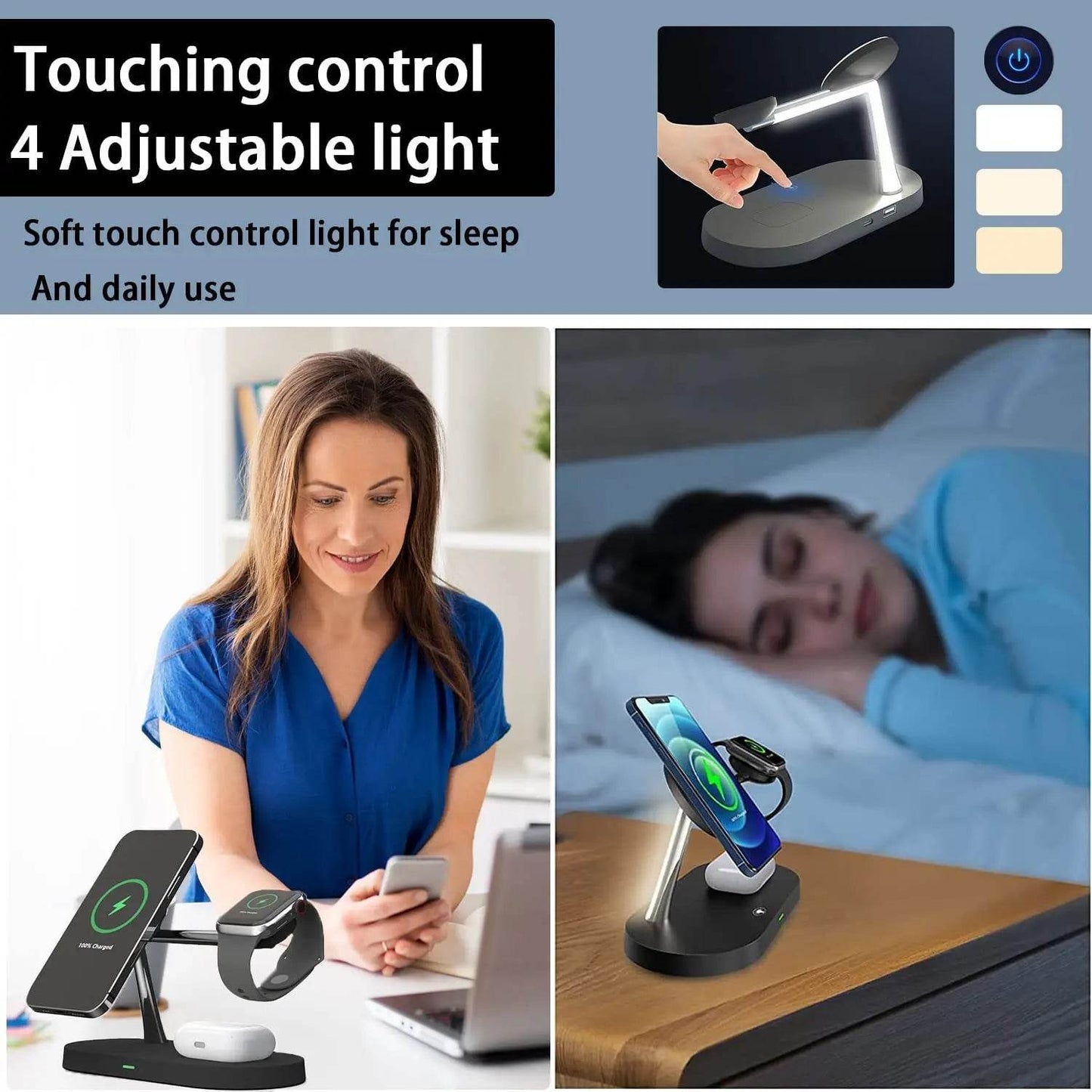 Fitzsi Essentials fast wireless charger stand with touch control adjustable light for mobile devices