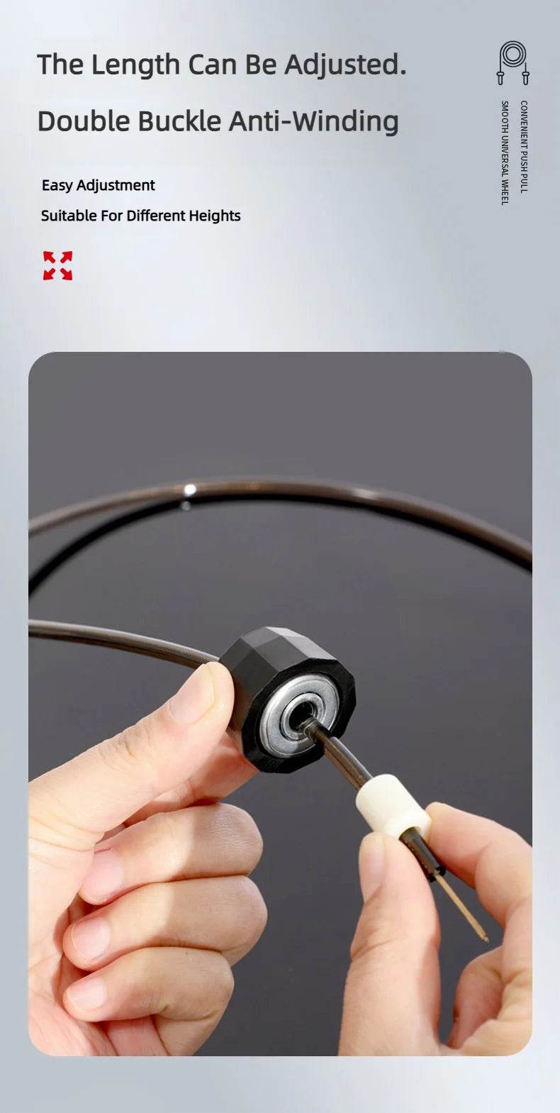 Adjustable fitness workout jump rope with double buckle for easy length adjustment and anti-winding feature