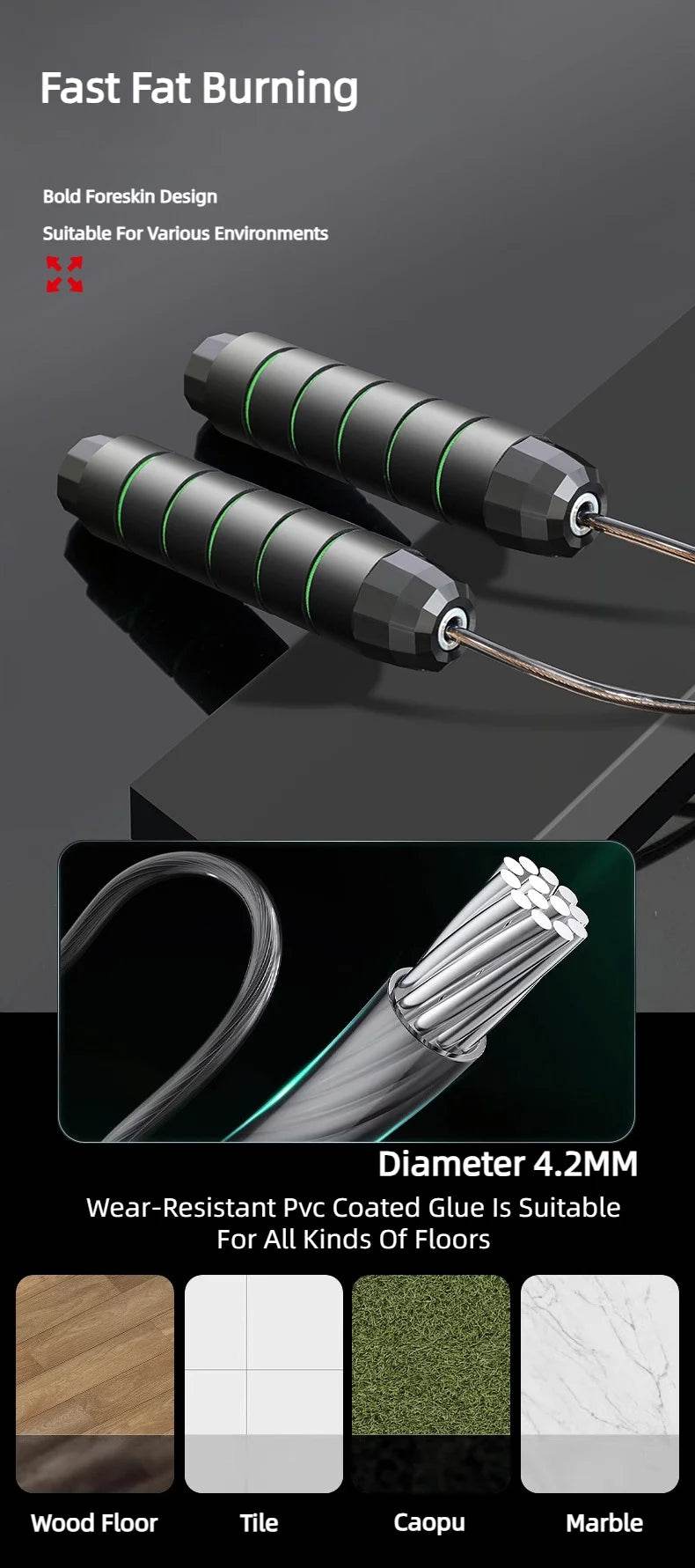 Fitzsi Essentials fitness workout jump rope with a bold design and wear-resistant PVC coating for various surfaces