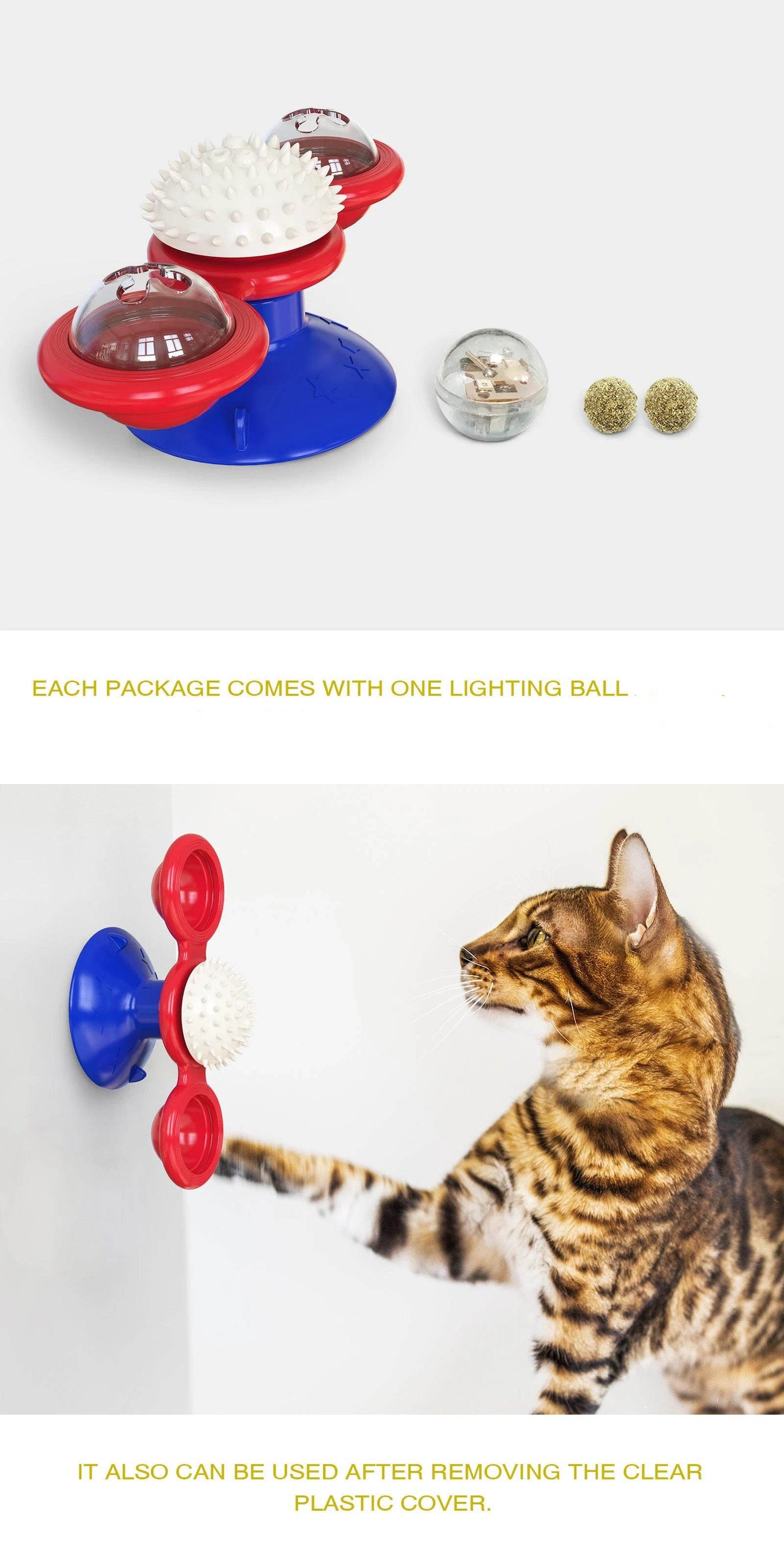 Fitzsi Essentials interactive windmill cat toy with suction base and lighting ball for playful cats