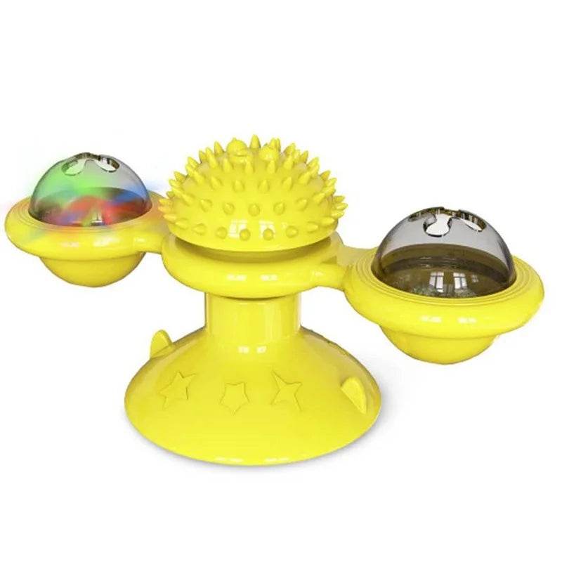Fitzsi Essentials interactive windmill cat toy in bright yellow with rolling balls for engaging play