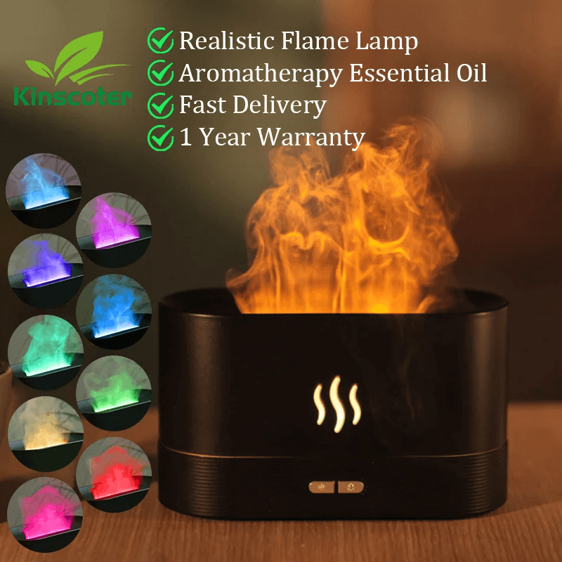 Fitzsi Essentials cool mist humidifier with realistic flame lamp and aromatherapy features