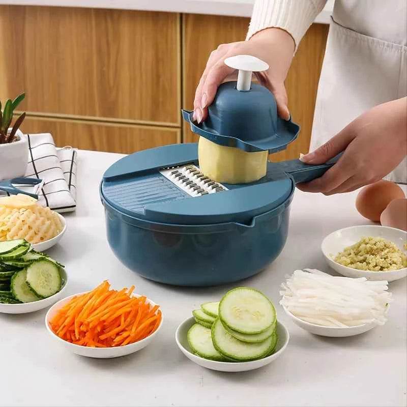 Fitzsi Essentials kitchen gadget vegetable cutter in use for slicing and shredding fresh vegetables