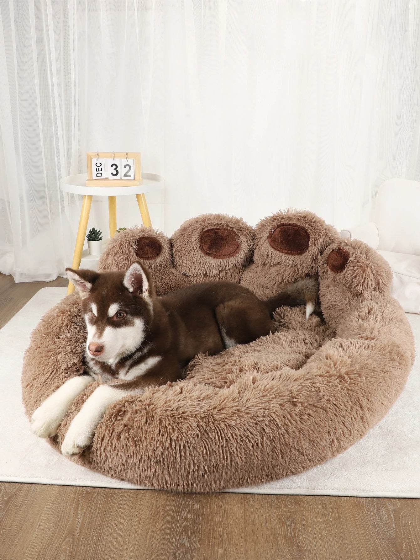 Cozy large fluffy dog bed featuring soft plush fabric for ultimate comfort and relaxation