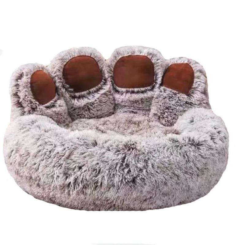 Large fluffy dog bed with soft shaggy fabric and plush design for ultimate pet comfort