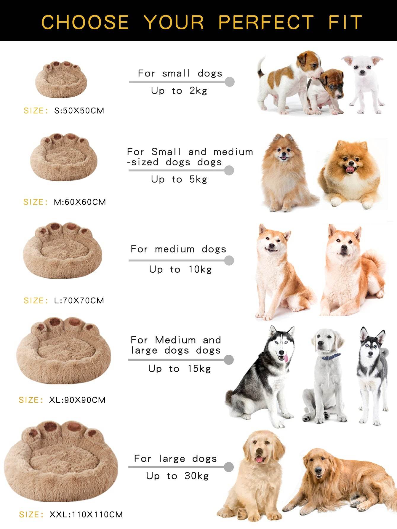 Fitzsi Essentials large fluffy dog bed in various sizes for different dog breeds and weights