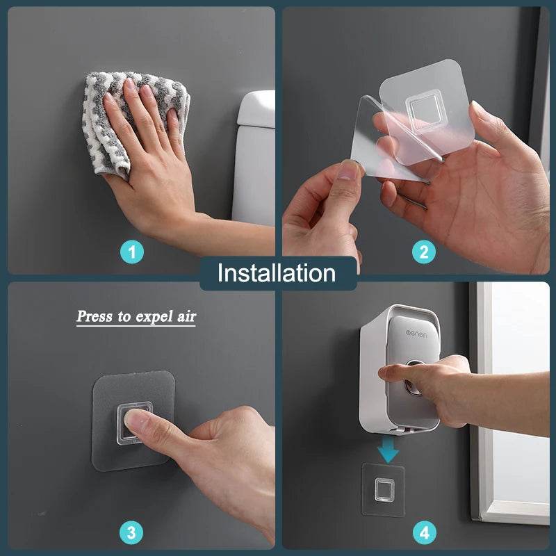 Step-by-step installation guide for the hands-free toothpaste dispenser by Fitzsi Essentials