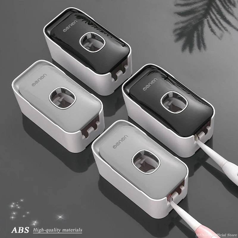 Fitzsi Essentials hands-free toothpaste dispenser in sleek black and white design for easy daily use