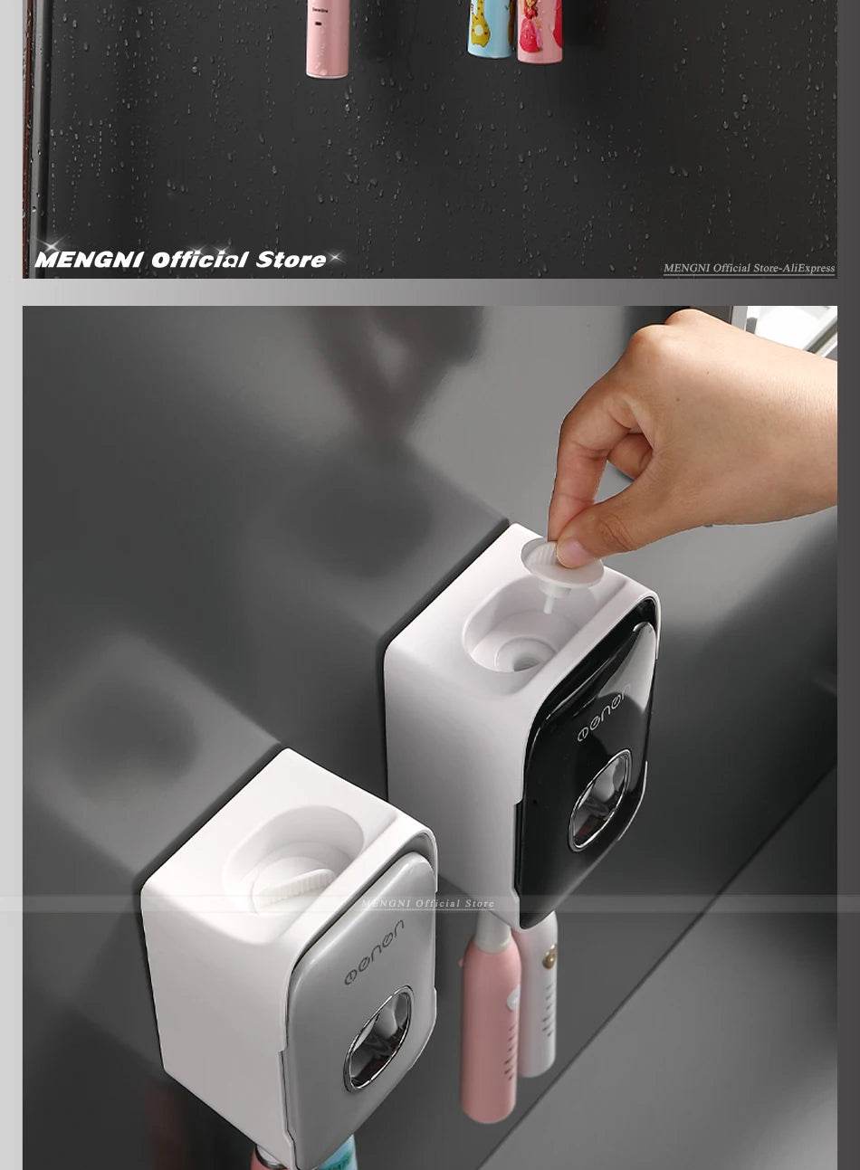 Fitzsi Essentials hands-free toothpaste dispenser mounted on a wall for easy use and convenience