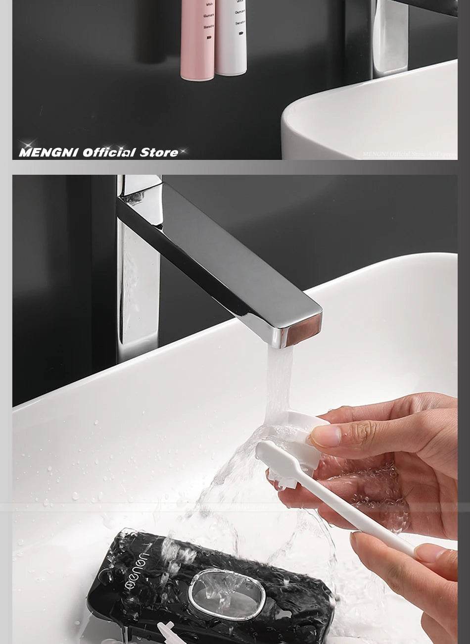 Fitzsi Essentials hands-free toothpaste dispenser in action at a modern bathroom sink