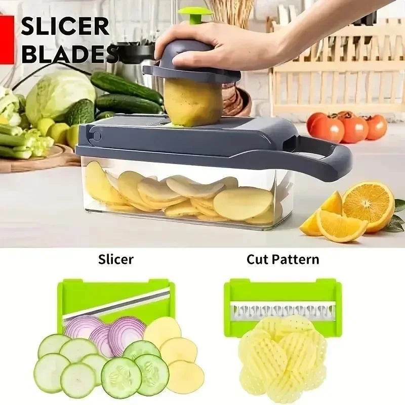 Fitzsi Essentials multifunctional vegetable chopper with various slicer blades for easy food preparation