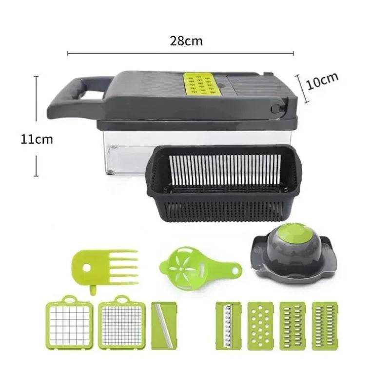 Fitzsi Essentials multifunctional vegetable chopper with multiple cutting blades and storage container
