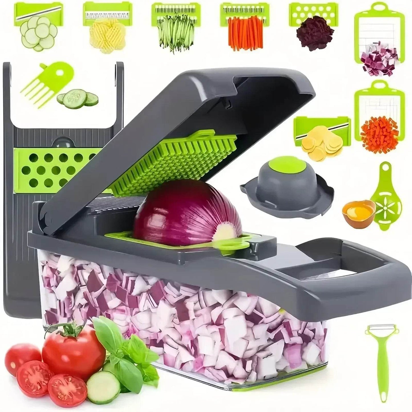 Multifunctional vegetable chopper with various blades for easy slicing and chopping of vegetables