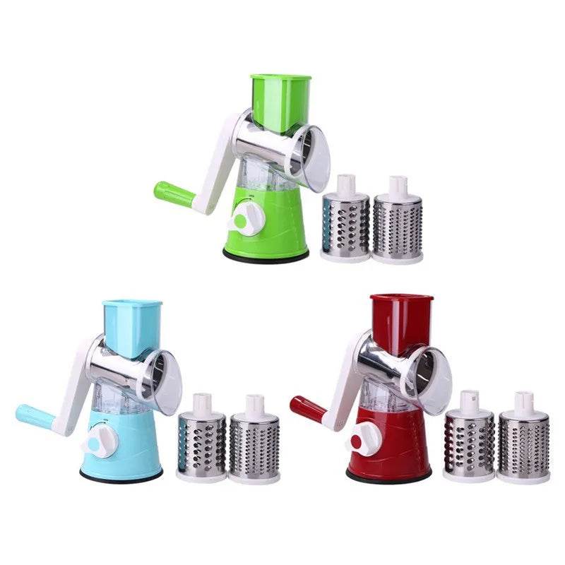 Fitzsi Essentials multifunctional vegetable slicer in green, blue, and red with multiple interchangeable blades