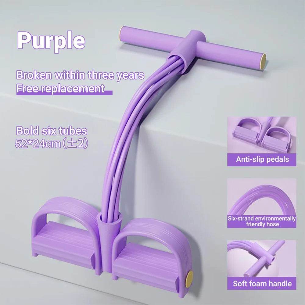 Fitzsi Essentials Purple Resistance Bands Workout with anti-slip pedals and soft foam handle for effective exercises