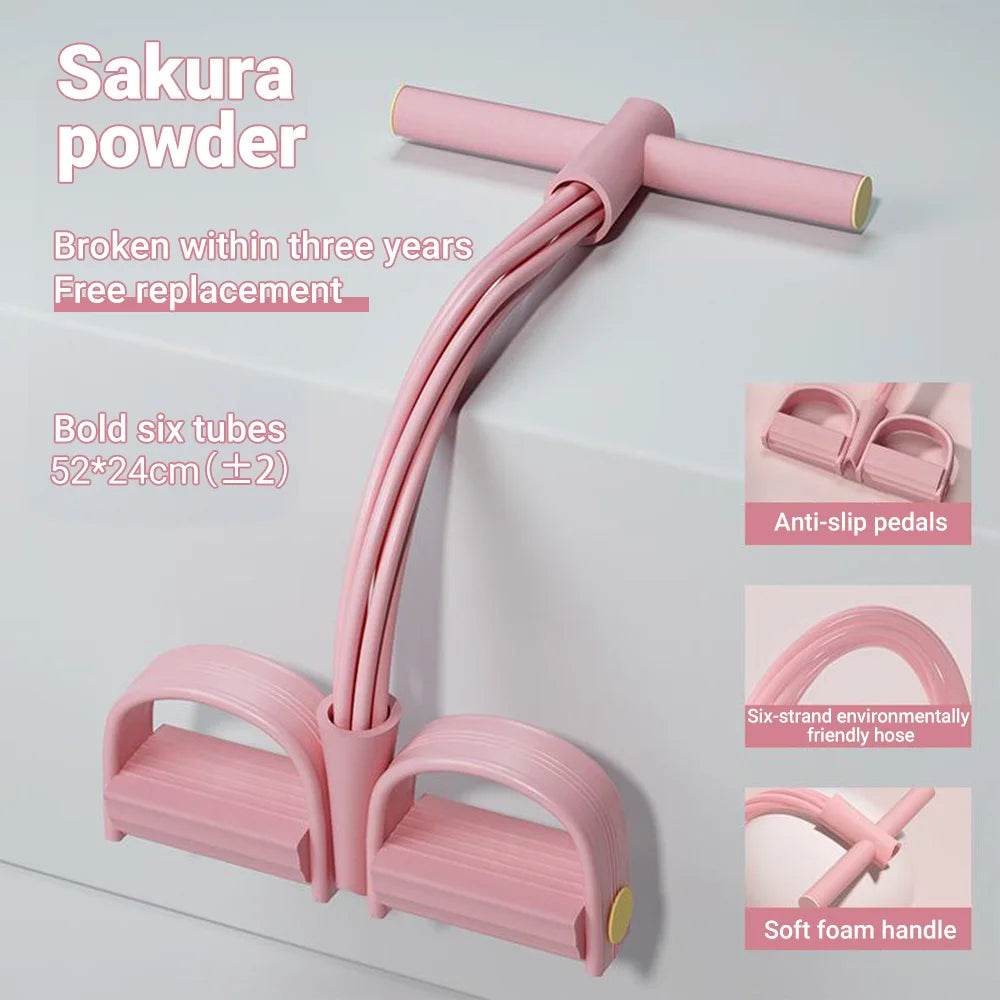 Fitzsi Essentials resistance bands workout with six tubes and anti-slip pedals in a soft pink color
