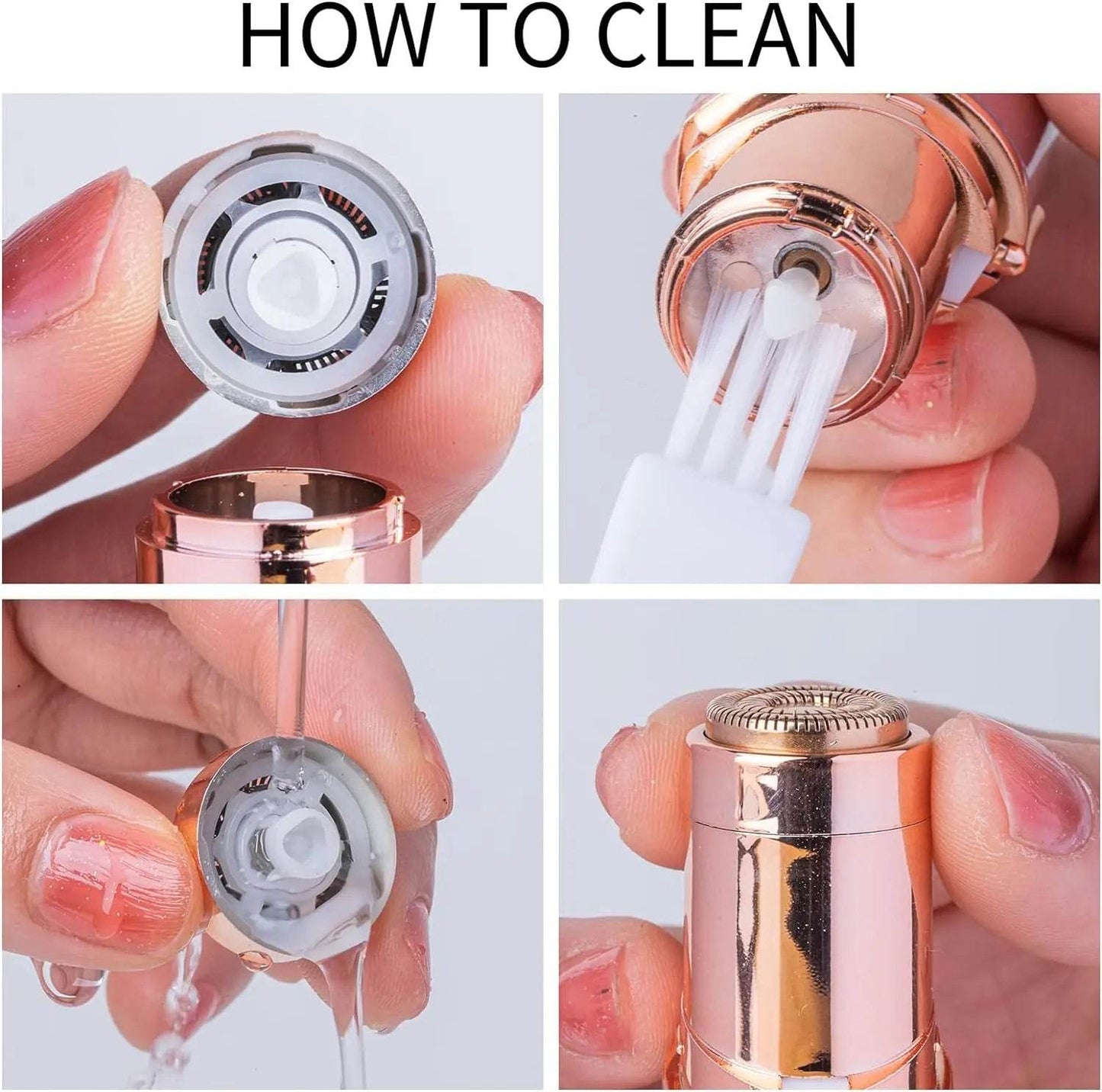 Instructions for cleaning Fitzsi Essentials portable facial hair remover for optimal performance