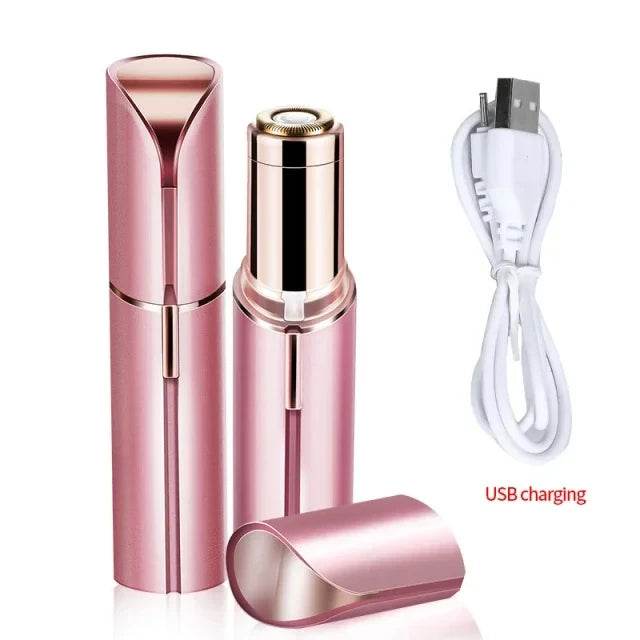 Fitzsi Essentials portable facial hair remover in pink with USB charging cable for easy grooming