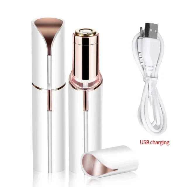 Fitzsi Essentials portable facial hair remover in sleek white design with USB charging cable
